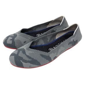 Rothy’s Retired Round Toe Camo Knit Flats Gray Red Sole Washable 7.5